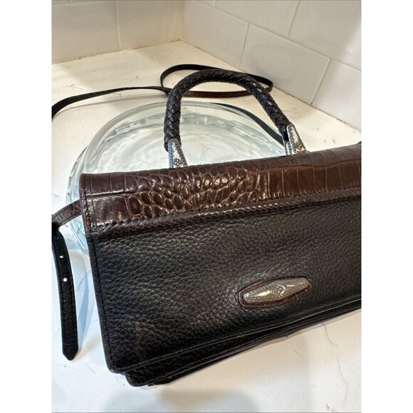 Brighton Crossbody Organizer Purse/Wallet Leather Brown And Black Alligator - Picture 2 of 16